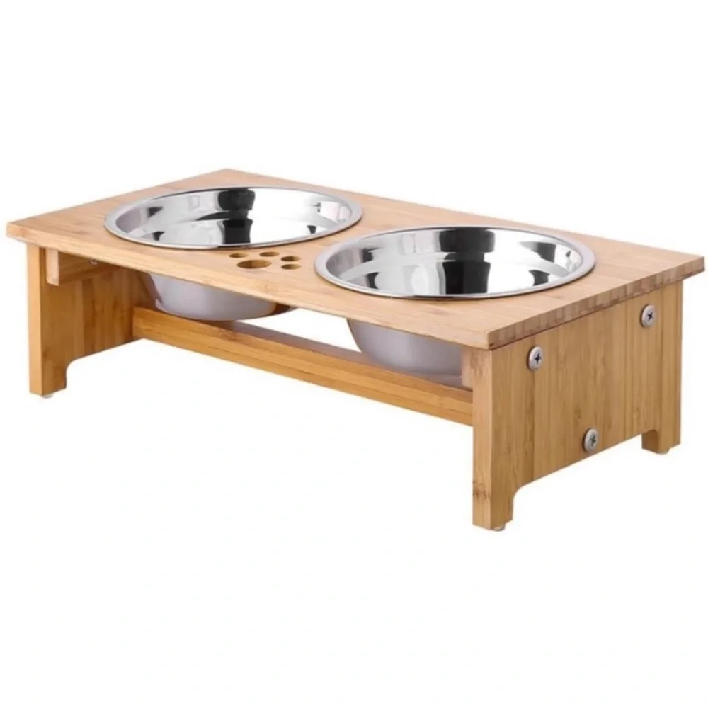 Pet Bowls Bamboo Elevated Stand Feeder